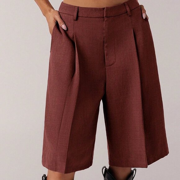 Burgundy brownish Casual Women's Minimalist Bermuda Shorts pants - Picture 1 of 7